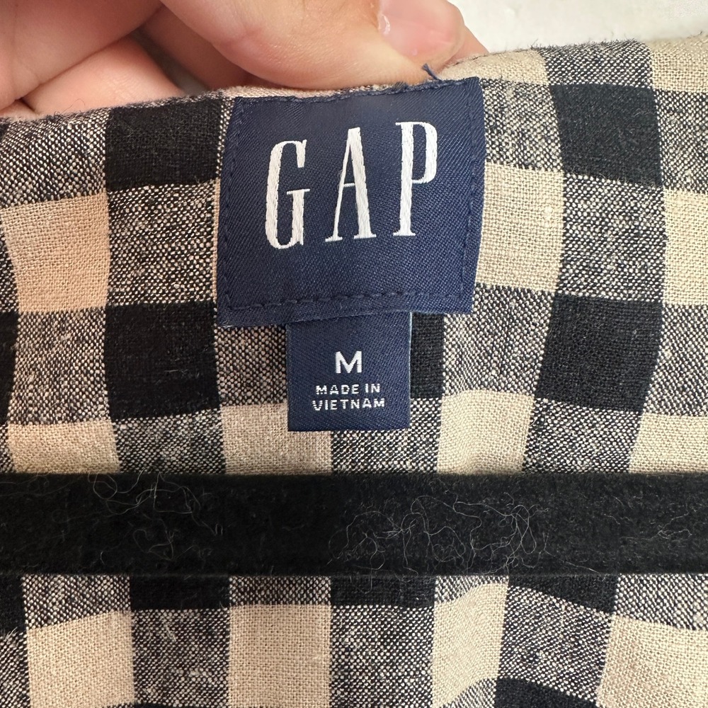 GAP Linen-Blend Button-Front Mini Dress Black Gingham Shift Size Medium - Picture 5 of 9